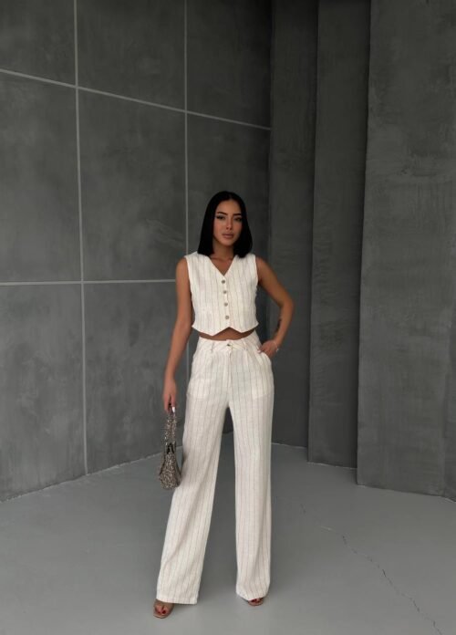 Striped suit with vest