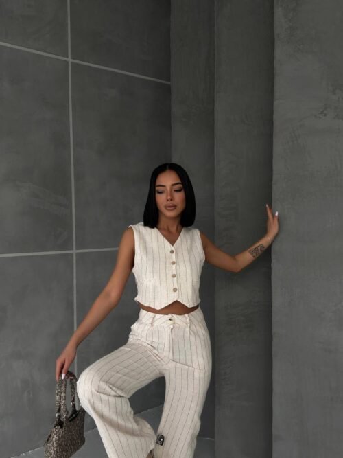 Striped suit with vest
