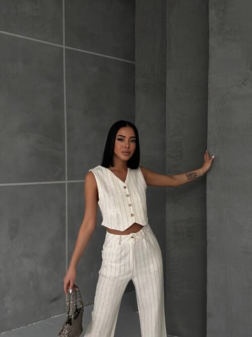 Striped suit with vest