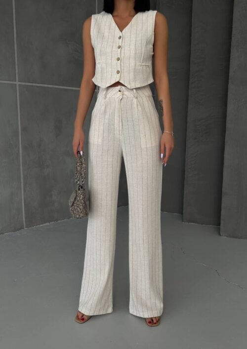 Striped suit with vest