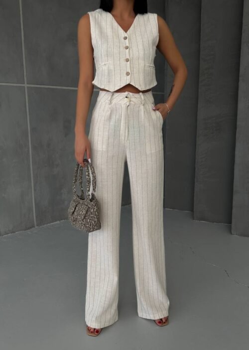 Striped suit with vest